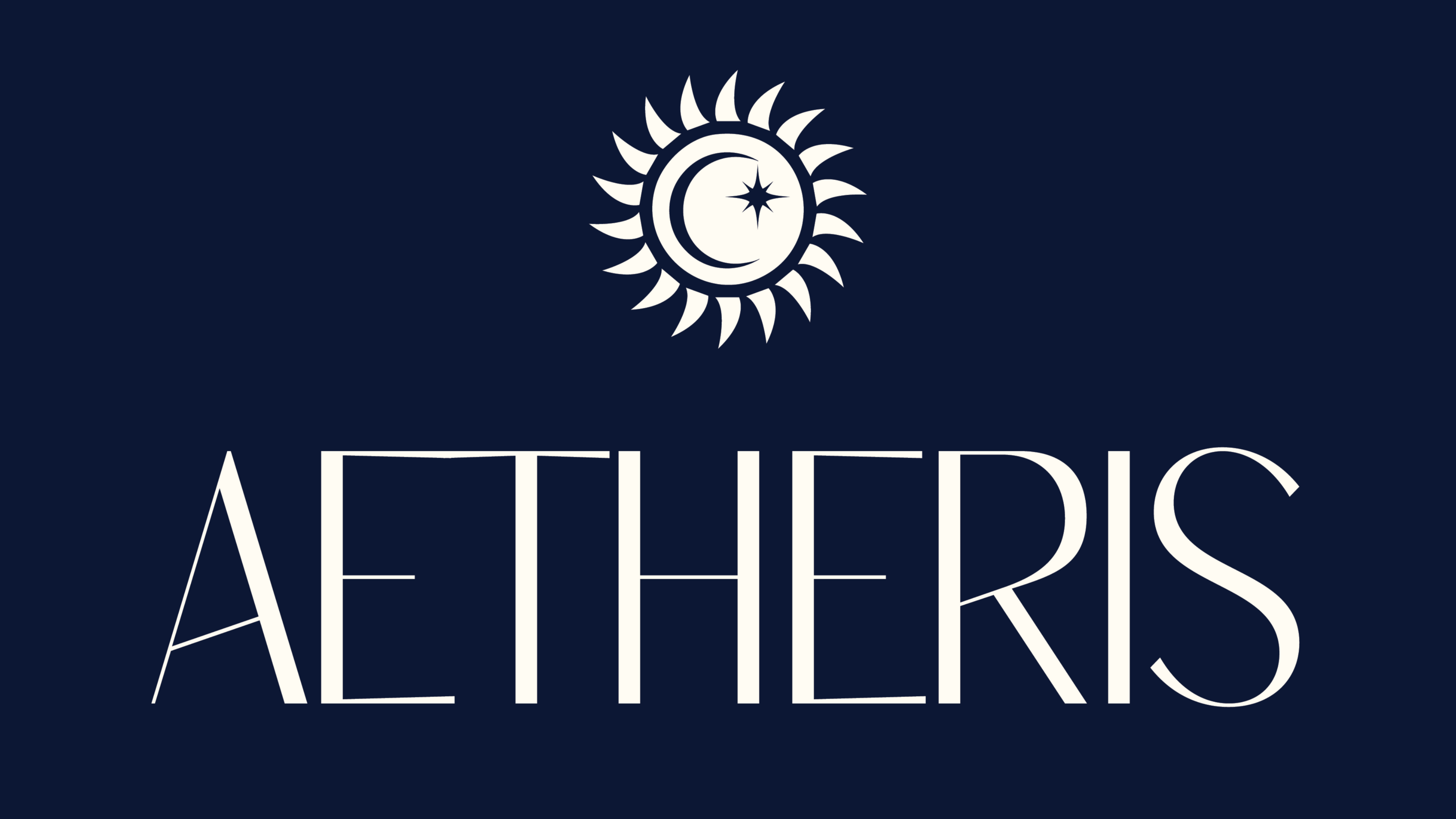 Aetheris logo with sun and moon design on a dark blue background